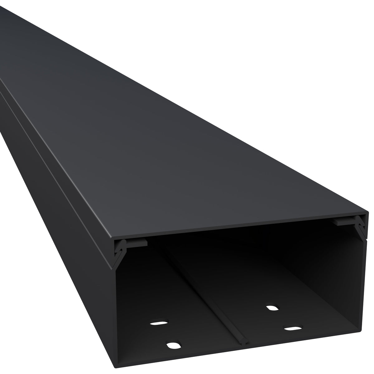 CILSON Kabelkanal 120×60 mm Schwarz RAL 9005, PVC, 2 m, mit Bodenlochung und abnehmbarem Deckel – Made in Germany – Paket 10 Stangen