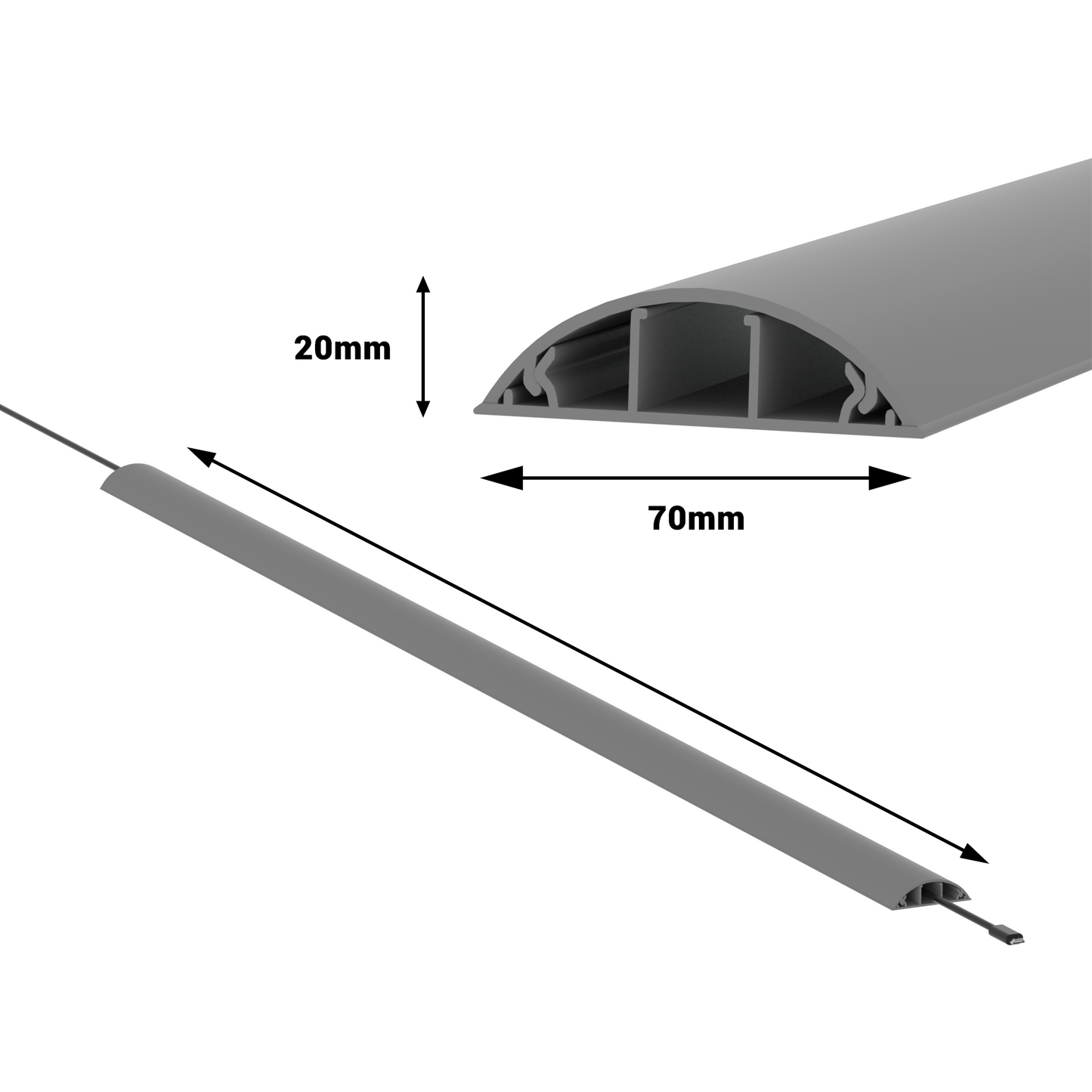 CILSON WDK7020G Art.-Nr. 6800560 Kabelkanal 70 x 20 mm x 2.000 mm - Trittfest, mit Bodenbelochung, Grau RAL 7035