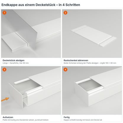Endkappe für Kabelkanal 100×60 mm aus einem Deckelstück selbst herstellen – in 4 Schritten – Paket 20 Stangen