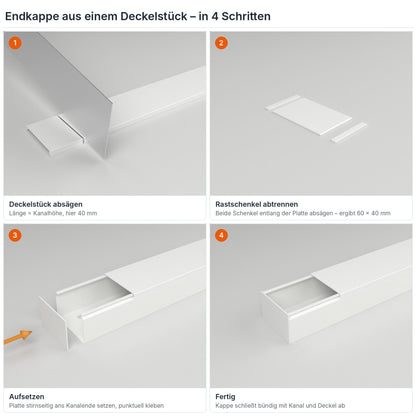 Endkappe für Kabelkanal 60×40 mm aus einem Deckelstück selbst herstellen – in 4 Schritten – Paket 10 Stangen