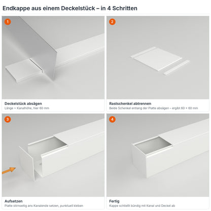 Endkappe für Kabelkanal 60×60 mm aus einem Deckelstück selbst herstellen – in 4 Schritten – Paket 20 Stangen
