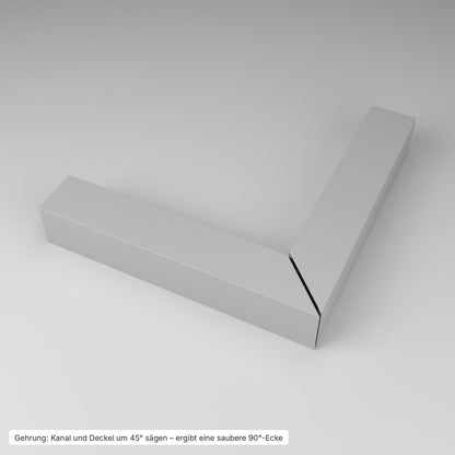 Kabelkanal 60×60 mm Grau – Gehrung: beide Stücke um 45° gesägt ergeben eine saubere 90°-Ecke – Paket 10 Stangen