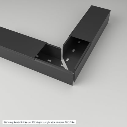 Kabelkanal 80×60 mm Schwarz – Gehrung: beide Stücke um 45° gesägt ergeben eine saubere 90°-Ecke – Paket 20 Stangen