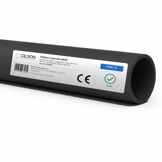 CILSON Elektro-Leerrohr M20 Schwarz RAL 9005 – 2 m Stangenrohr, PVC-U, UV-beständig, Art.-Nr. 2150060
