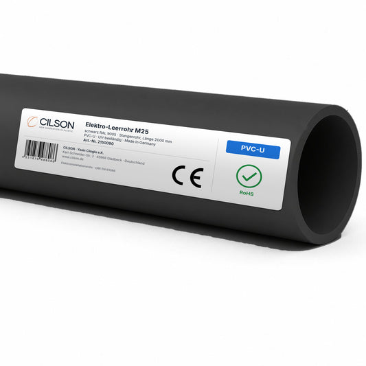 CILSON Elektro-Leerrohr M25 Schwarz RAL 9005 – 2 m Stangenrohr, PVC-U, UV-beständig, Art.-Nr. 2150090