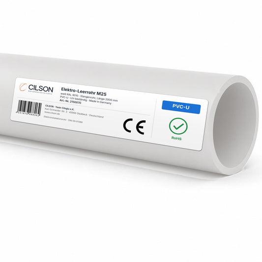 CILSON Elektro-Leerrohr M25 Weiß RAL 9010 – 2 m Stangenrohr, PVC-U, UV-beständig, Art.-Nr. 2150070