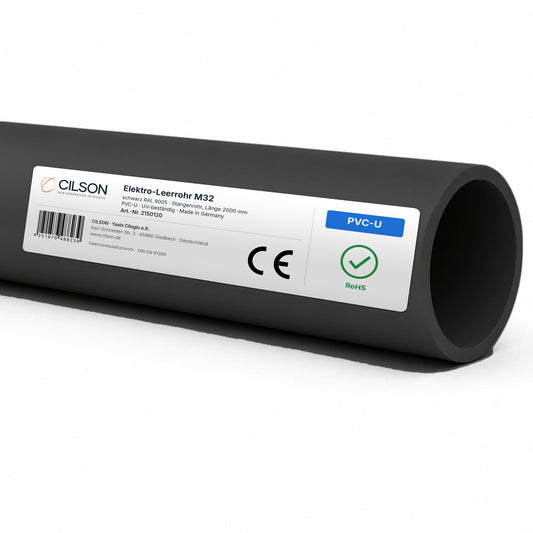 CILSON Elektro-Leerrohr M32 Schwarz RAL 9005 – 2 m Stangenrohr, PVC-U, UV-beständig, Art.-Nr. 2150120