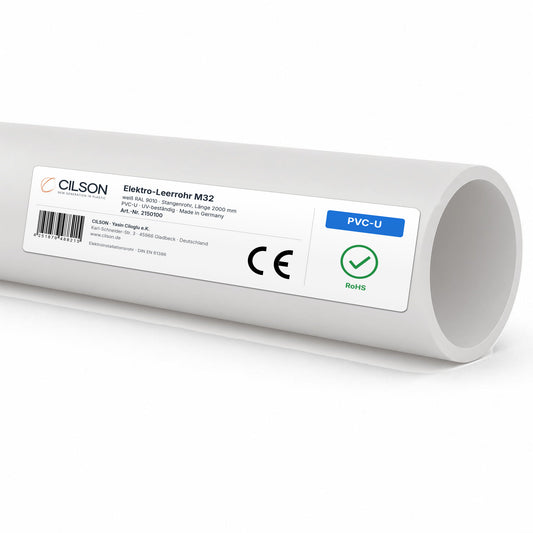 CILSON Elektro-Leerrohr M32 Weiß RAL 9010 – 2 m Stangenrohr, PVC-U, UV-beständig, Art.-Nr. 2150100