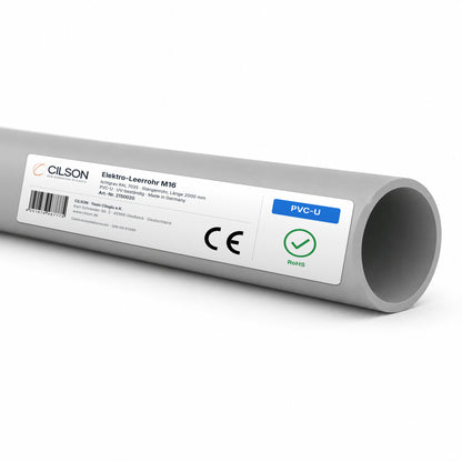 CILSON Elektro-Leerrohr M16 Grau RAL 7035 – 2 m Stangenrohr, PVC-U, UV-beständig, Art.-Nr. 2150020