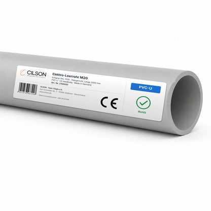 CILSON Elektro-Leerrohr M20 Grau RAL 7035 – 2 m Stangenrohr, PVC-U, UV-beständig, Art.-Nr. 2150050