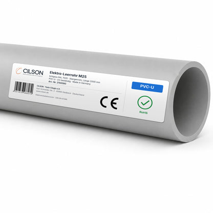 CILSON Elektro-Leerrohr M25 Grau RAL 7035 – 2 m Stangenrohr, PVC-U, UV-beständig, Art.-Nr. 2150080
